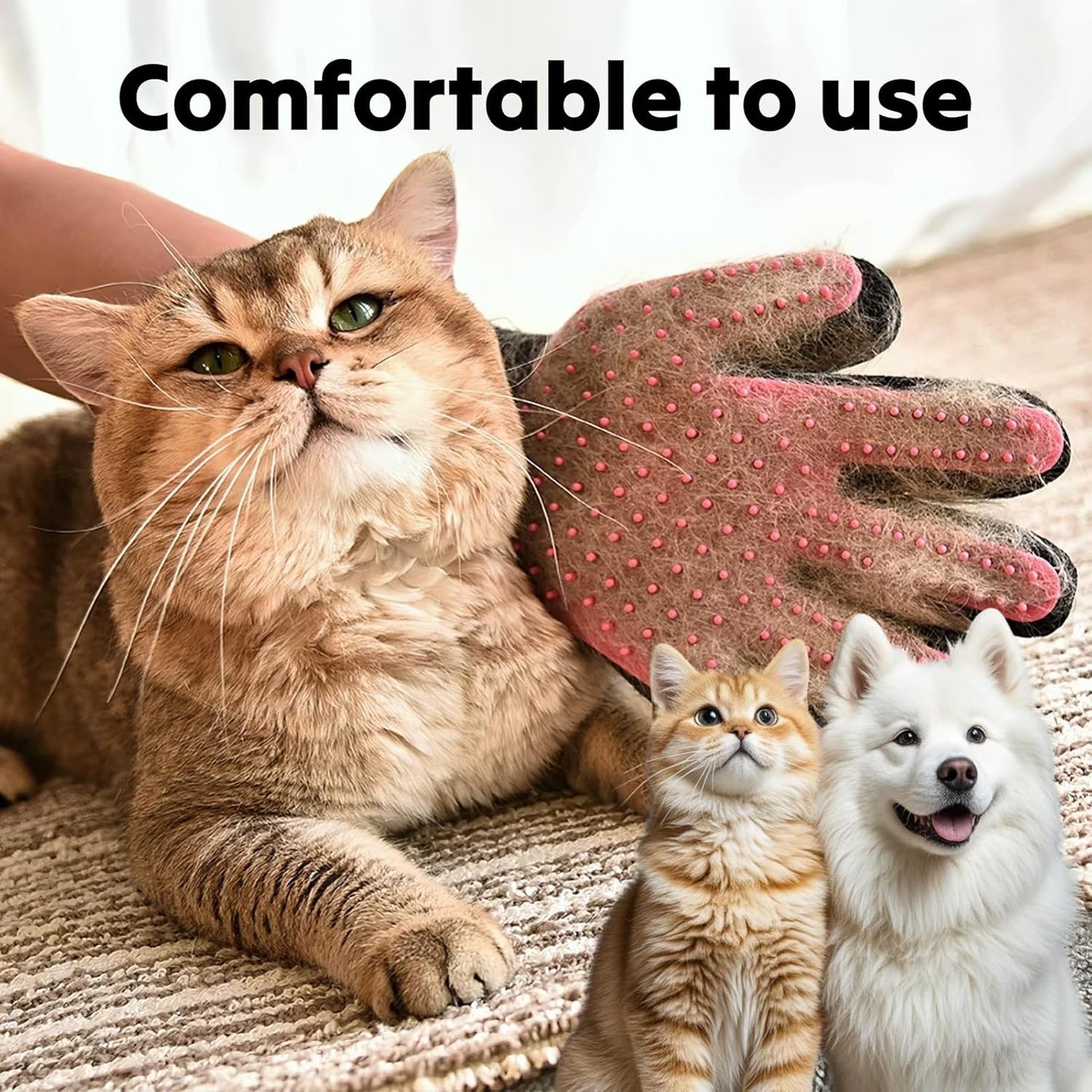 Pet Grooming Glove for Dogs, Cats, and Other Pets, Gentle Deshedding Brush Mitt with Enhanced Five Finger Design, Effective Hair Remover and Massage Tool for Long and Short Fur