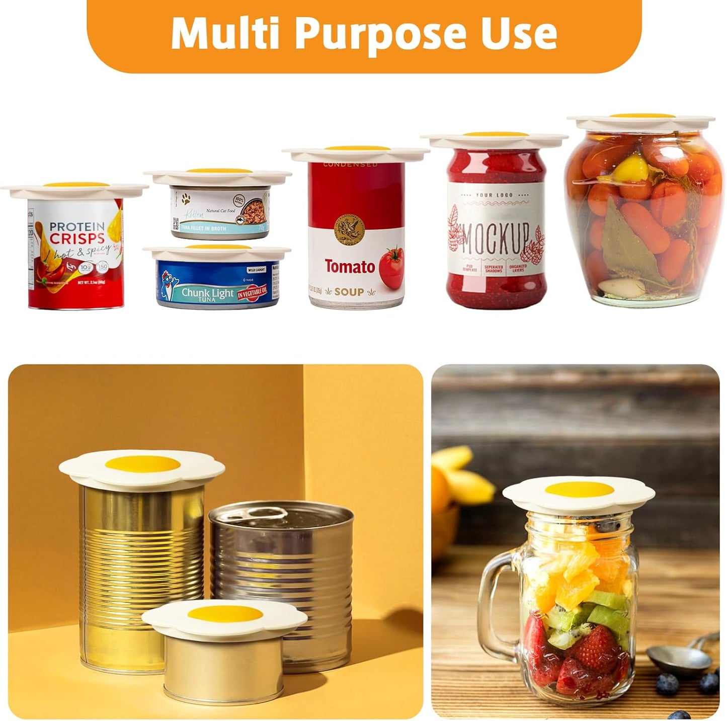 Pet Food Can Lids, Universal Size Can Covers for Dog and Cat Cans, Silicone Cat Food Top with Sunflower Shape One Fit 3 Standard, Multifunctional Pet Can Opener Can Spoons (2 Pieces)