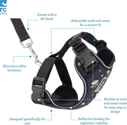 RC Pets Adventure Kitty Cat Harness | Adjustable Airmesh Vest with D-Ring and 6Ft Leash for Walking and Travel | Daisies, Medium