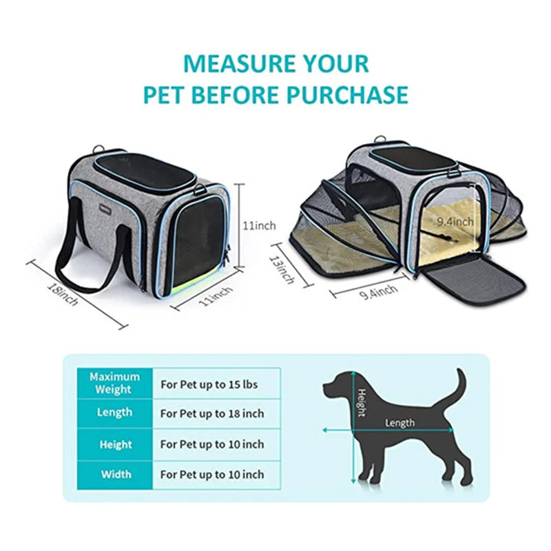 Pet Carrier Bag Foldable Expandable Travel Bag Mesh Breathable Outdoor Portable Pet Bag Suitable for Car Outdoor Travel