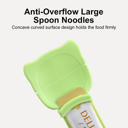 Cat Treat Dispenser Spoon - Feeder Tool for Cat Snacks, 10.43 Inch Soft Silicone Squeezer, Convenient Hanging Hole for Storage