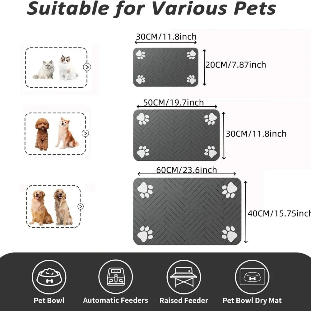 Pet Feeding Placemat for Dogs Cats Absorbent Pets Feeding Mat Waterproof Rubber Backing Quick Dry Pets Food and Water Bowl Pad