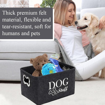 Dog Toy Box, Cute Pet Toy Organiser Bin, Cat Toys Basket Container, Toys Storage Organizer, Dogs Accessories with Handles for a Tidy Living Room