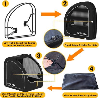 Portable Dog Crate for Car Travel, Collapsible Pet Travel Crates for Medium & Large Dogs, Enclosed Soft-Sided Car Kennel Carrier for Backseat, Secures W/Seatbelt & Headrest Strap, Chew-Proof
