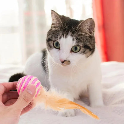 Pet Cat Toys Sisal Feather Ball Cat Scratch Ball Toys Pet Supplies Random Color Игрушки Для Кошек