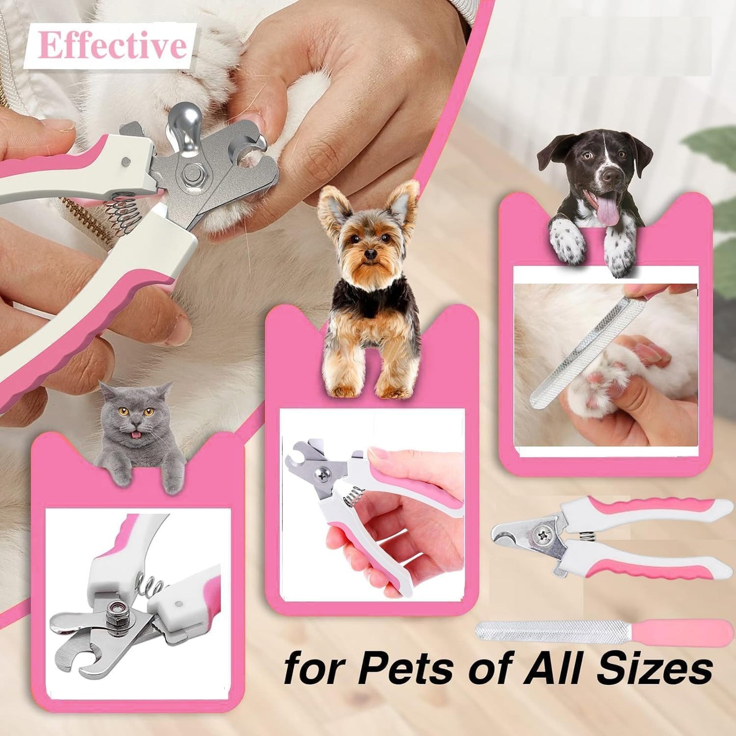 7 Pcs Cat Dog Brush Grooming Kits, Self-Cleaning Slicker Brush, Pet Nail Clipper and File, Flea Comb, Pet Shampoo Bath Brush, Pet Finger Toothbrush, Storage Bag