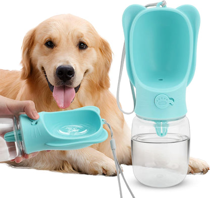 Portable Dogs Water Bottle with Food Storage Container, Leakproof Travel Pets Drinking Water Dispenser Feeder for Outdoor Dog Stuff Accessories Items for Cats, Puppy,For Walking, Hiking (Blue, 350Ml)