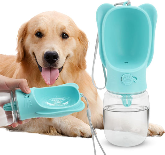 Portable Dogs Water Bottle with Food Storage Container, Leakproof Travel Pets Drinking Water Dispenser Feeder for Outdoor Dog Stuff Accessories Items for Cats, Puppy,For Walking, Hiking (Blue, 350Ml)