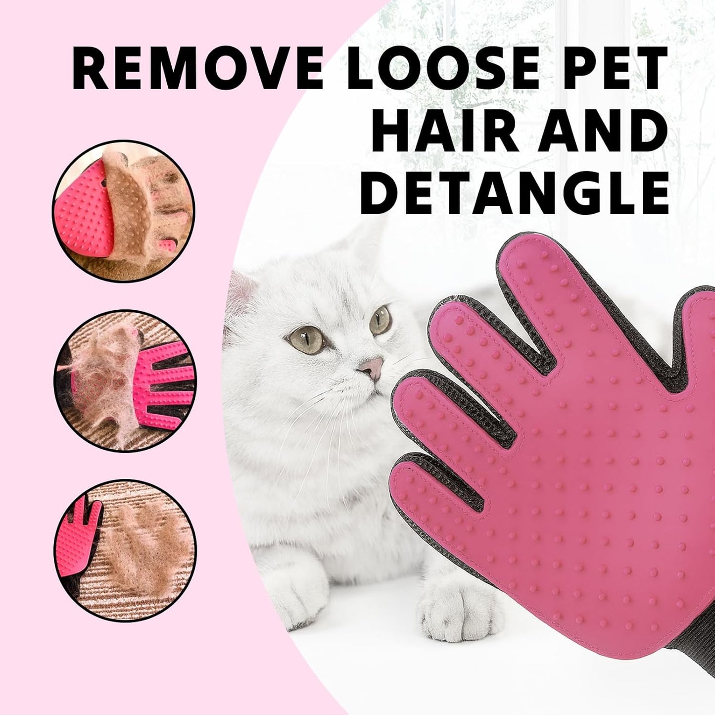 Pet Grooming Glove for Dogs, Cats, and Other Pets, Gentle Deshedding Brush Mitt with Enhanced Five Finger Design, Effective Hair Remover and Massage Tool for Long and Short Fur