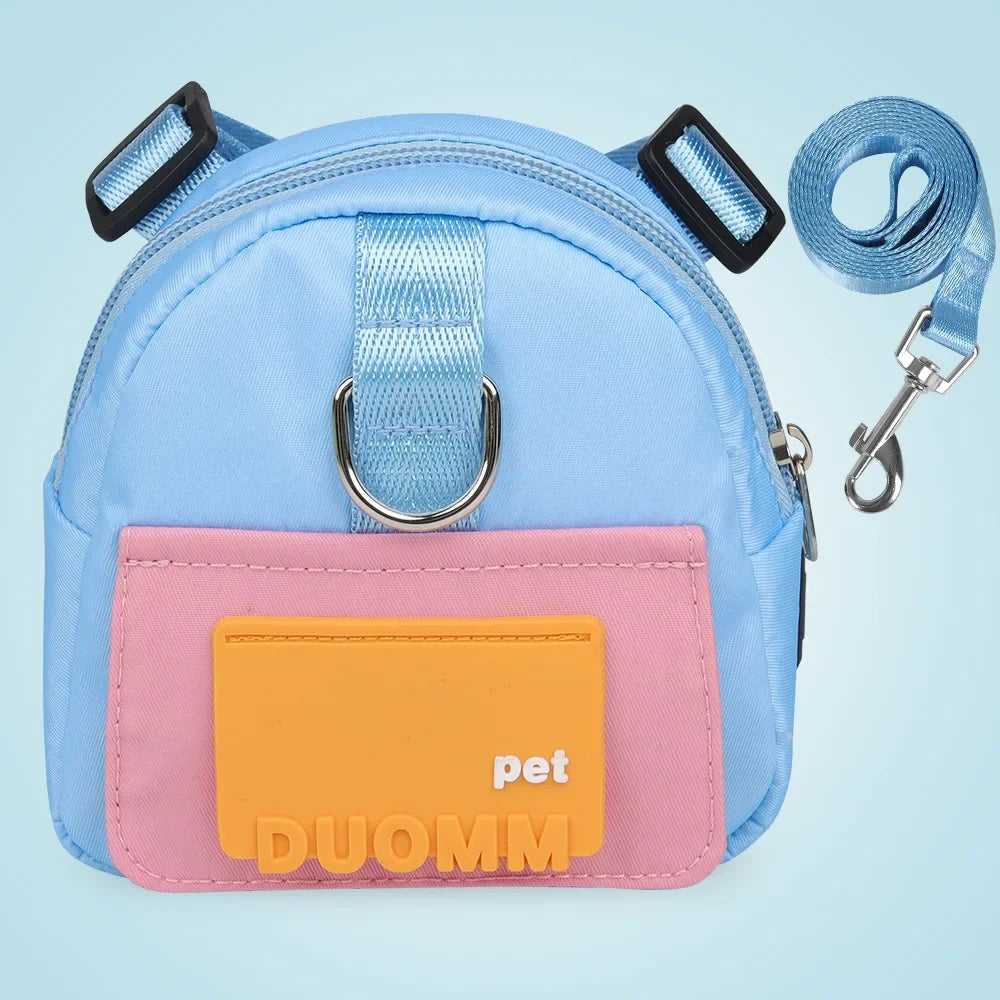 Pet Snack Storage Bag Pet Backpack with Harness Collar Outdoor Adjustable Harness Backpack Suitable Pet Travel Walk