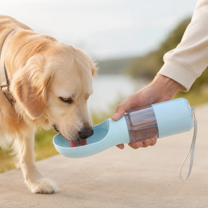 4-in-1 Dog Water Bottle & Food Container Portable Pet Feeder with Waste Bag Dispenser Leak-Proof Travel Mug for Outdoor Walking