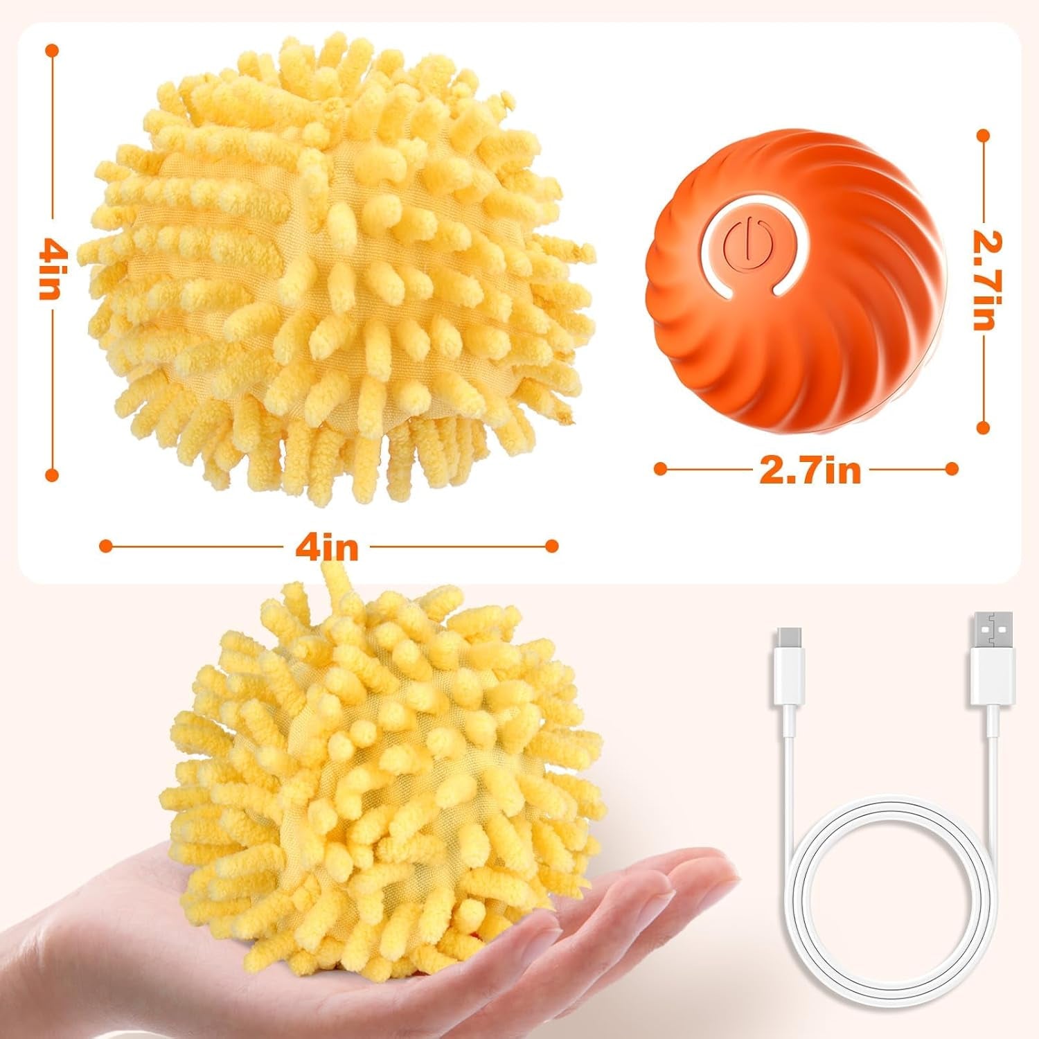 Interactive Dog Toys, Electric Dog Ball Toy with Cover, Automatic Dog Toys to Keep Them Busy, Moving Dog Enrichment Toys for Small/Medium/Large Dogs (Large Orange)