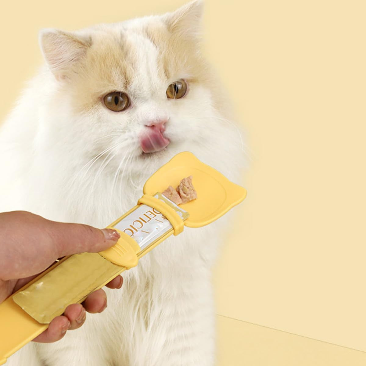 Cat Treat Dispenser Spoon - Feeder Tool for Cat Snacks, 10.43 Inch Soft Silicone Squeezer, Convenient Hanging Hole for Storage