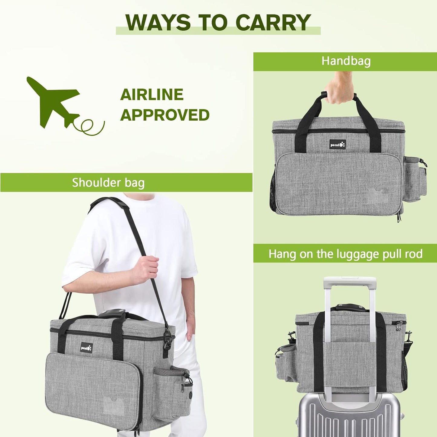 Dog Travel Bag Large, Portable Dog Bag for Travel, Pet Travel Bag with Multi-Function Pockets, Pet Tote Organizer for Outdoor Use Pet Travel Set with 2 Food Bags + 2 Collapsible Bowls