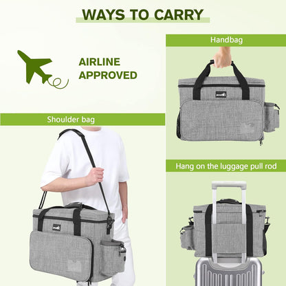 Dog Travel Bag Large, Portable Dog Bag for Travel, Pet Travel Bag with Multi-Function Pockets, Pet Tote Organizer for Outdoor Use Pet Travel Set with 2 Food Bags + 2 Collapsible Bowls