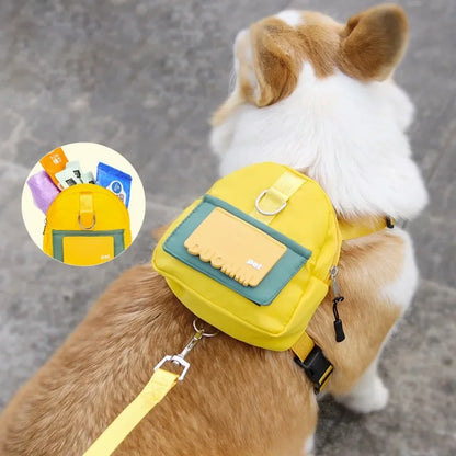 Pet Snack Storage Bag Pet Backpack with Harness Collar Outdoor Adjustable Harness Backpack Suitable Pet Travel Walk