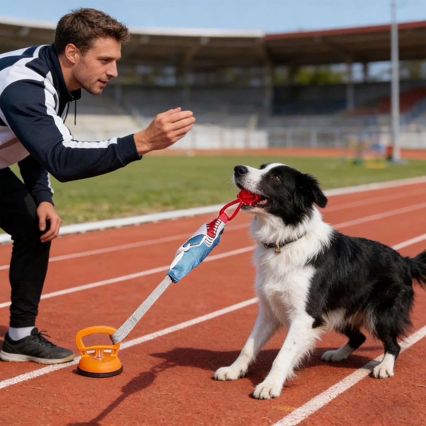 Suction Cup Tug of War Dog Toy, Interactive Dog Tug Toy, Suction Cup Squeaky Teething Pet Chewers, Dog Toys to Keep Them Busy - for Teeth Cleaning Boredom Relief Indoor Outdoor Play (Blue)