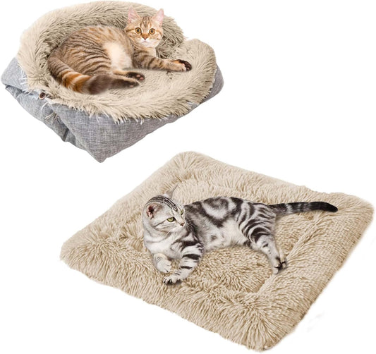 Cat Bed 2 in 1 Plush Soft round Sleeping Cat Sofa Fluffy Cat Bed Small Dog Bed Cat Blanket Pet Bed Cat Bed Pet Bed for Cats and Small Dogs (Brown)