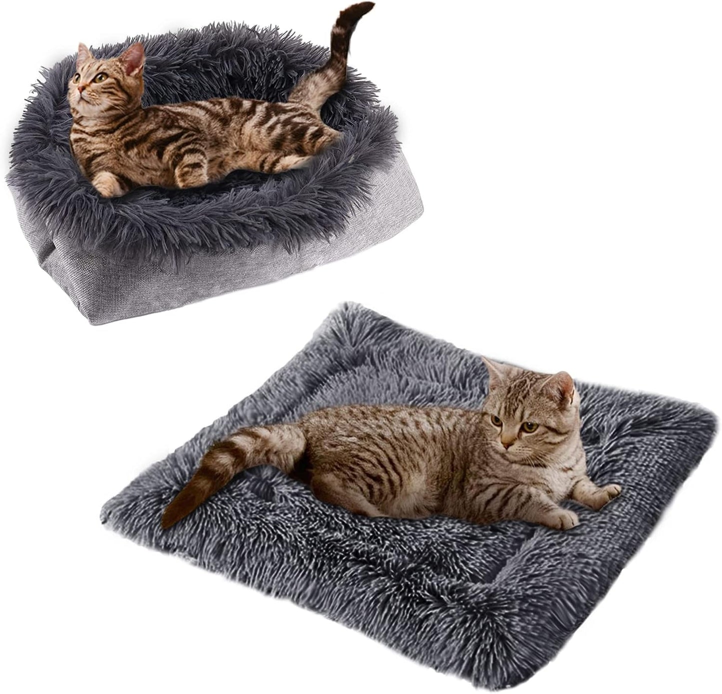 Cat Bed 2 in 1 Plush Soft round Sleeping Cat Sofa Fluffy Cat Bed Small Dog Bed Cat Blanket Pet Bed Cat Bed Pet Bed for Cats and Small Dogs (Dark Grey)