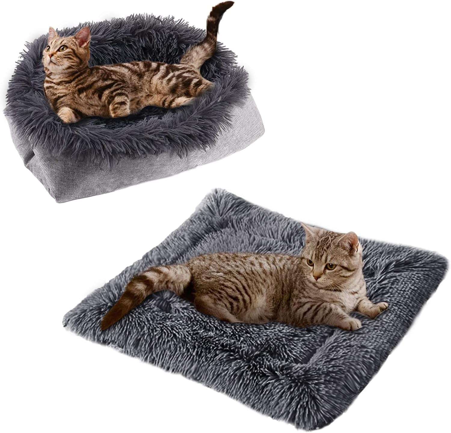 Cat Bed 2 in 1 Plush Soft round Sleeping Cat Sofa Fluffy Cat Bed Small Dog Bed Cat Blanket Pet Bed Cat Bed Pet Bed for Cats and Small Dogs (Dark Grey)