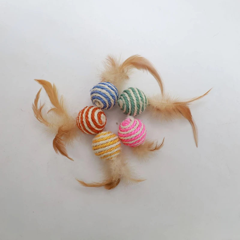 Pet Cat Toys Sisal Feather Ball Cat Scratch Ball Toys Pet Supplies Random Color Игрушки Для Кошек
