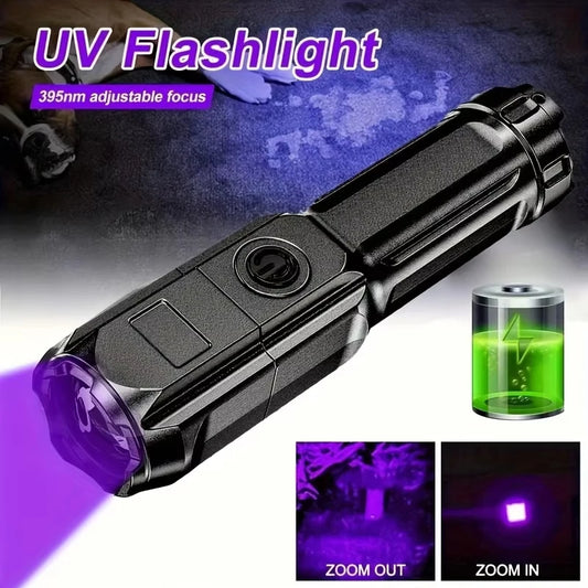 395Nm LED UV Flashlight Rechargeable Zoomable Torch Light for Pet Urine Stain Detector Tools Lantern Money Fluorescer Detector