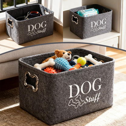 Dog Toy Box, Cute Pet Toy Organiser Bin, Cat Toys Basket Container, Toys Storage Organizer, Dogs Accessories with Handles for a Tidy Living Room
