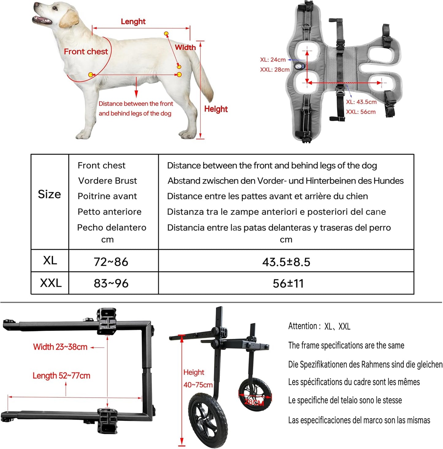 Foldable and Adjustable Two-Wheeled Wheelchair for Pets,Dog Wheelchair for Large and Medium Dogs,Rehabilitation of the Hind Limbs of Pets,Grey,Xl | Rehabilitation of the Hind Limbs of Pets, Stroller for Pets, Support Hind Legs