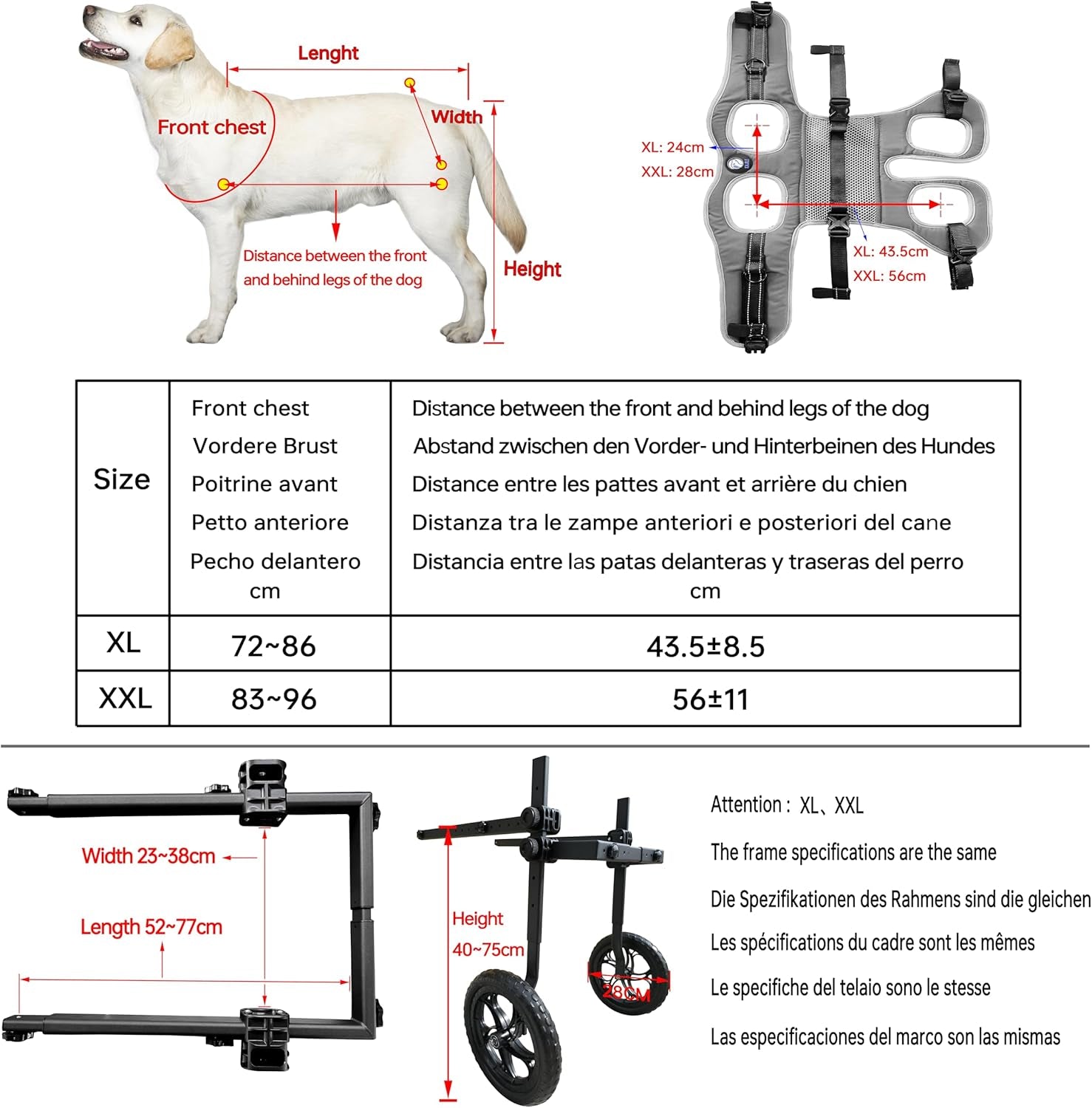 Foldable and Adjustable Two-Wheeled Wheelchair for Pets,Dog Wheelchair for Large and Medium Dogs,Rehabilitation of the Hind Limbs of Pets,Grey,Xl | Rehabilitation of the Hind Limbs of Pets, Stroller for Pets, Support Hind Legs