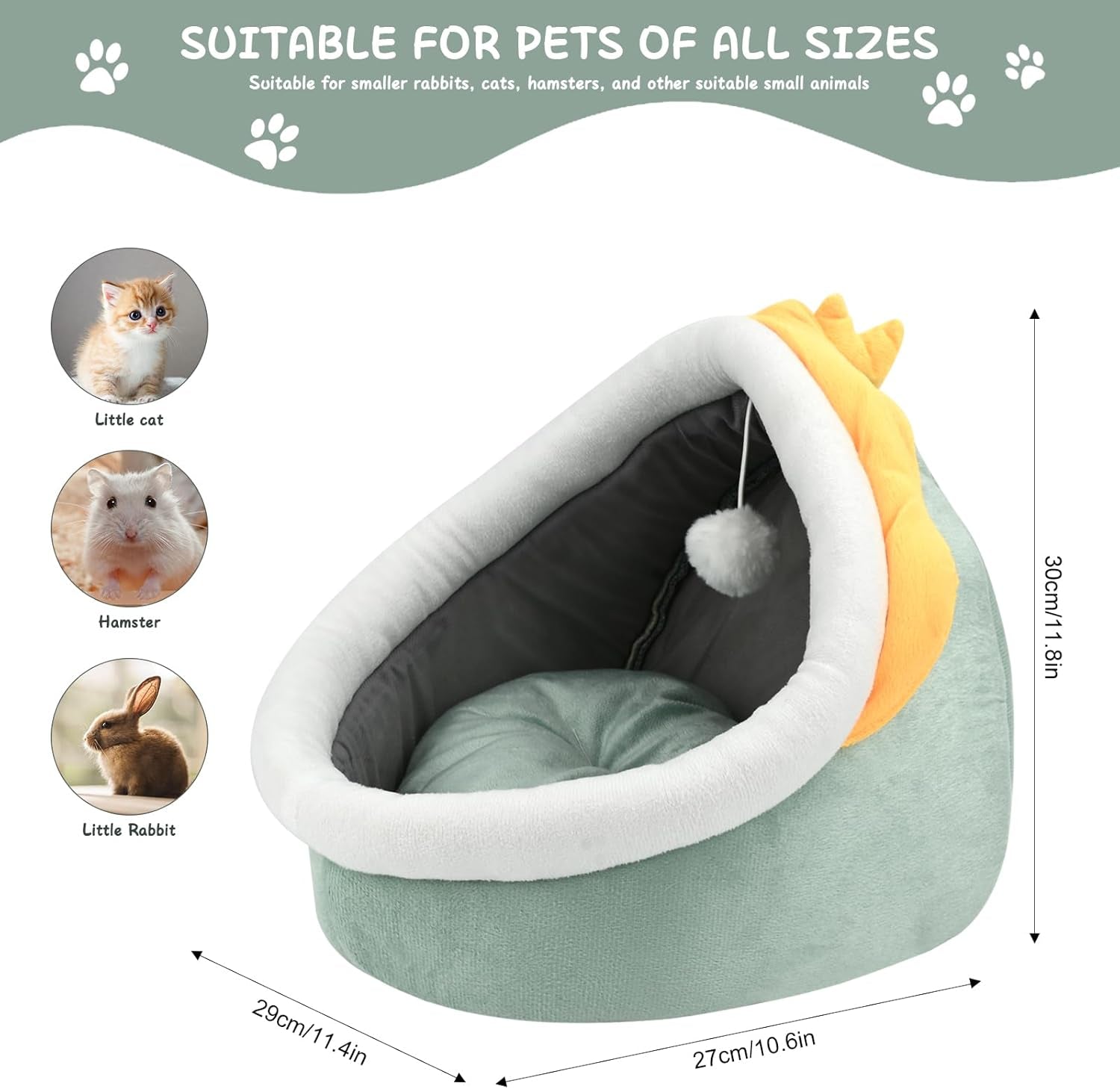 Cat Beds for Indoor, Small Dog Cave Bed with Anti-Slip Bottom, Super Soft Calming Pet Sofa Mat with Removable Cushioned Pillow for Cats, Puppies & Rabbits