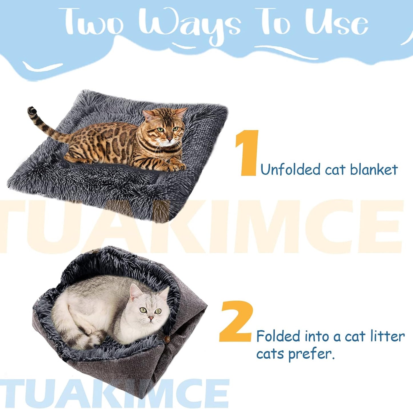 Cat Bed 2 in 1 Plush Soft round Sleeping Cat Sofa Fluffy Cat Bed Small Dog Bed Cat Blanket Pet Bed Cat Bed Pet Bed for Cats and Small Dogs (Dark Grey)