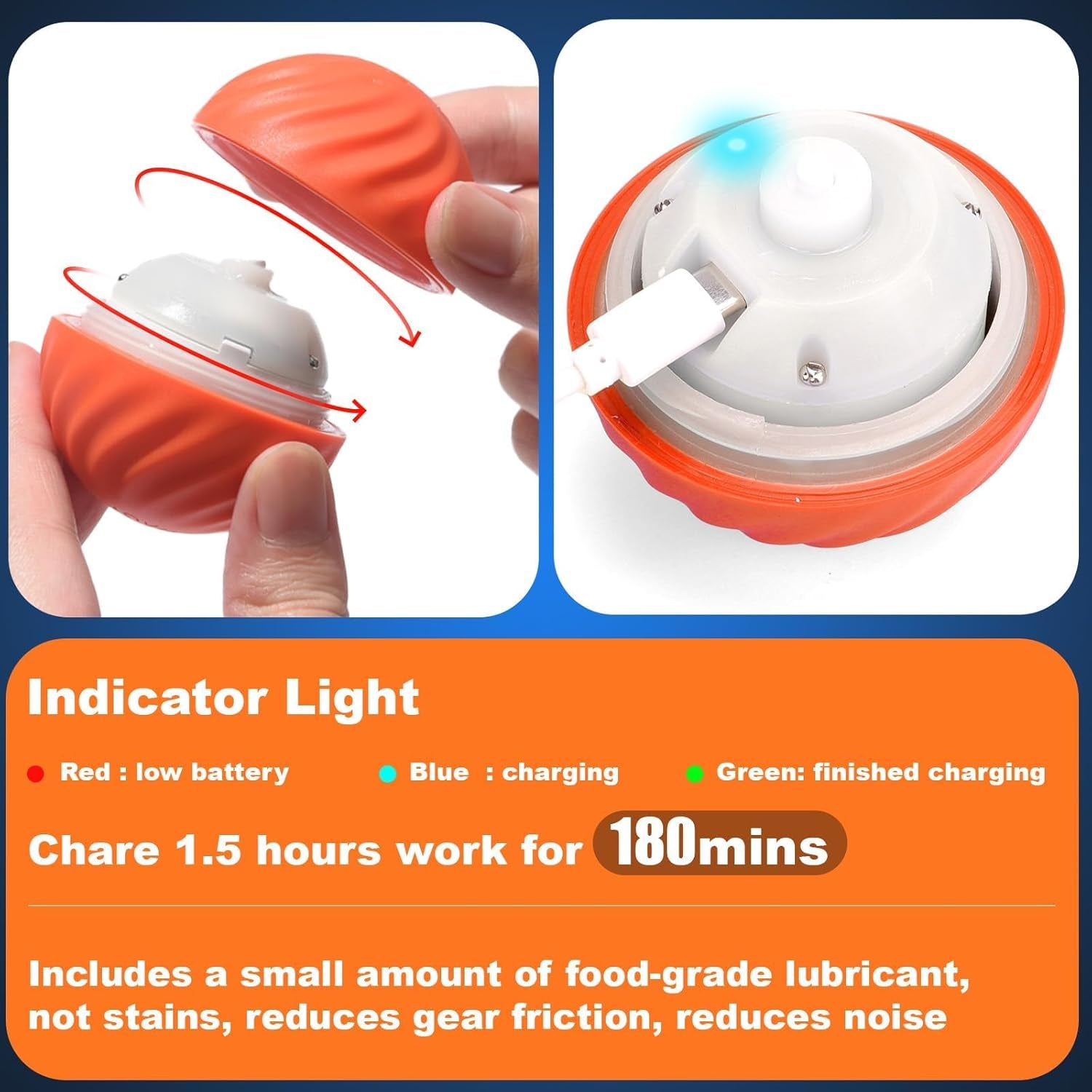 Interactive Dog Toys, Electric Dog Ball Toy with Cover, Automatic Dog Toys to Keep Them Busy, Moving Dog Enrichment Toys for Small/Medium/Large Dogs (Large Orange)