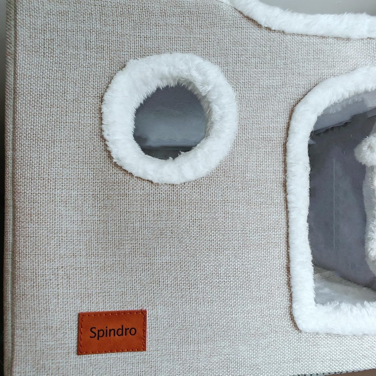 Large Cat Cave Bed for Indoor Cats, Foldable Pet House Cube with Scratch Pad, Kitten Condo Cat Hideaway Cute Hut with Soft Pillow Mat,Beige,17X17X13 Inches