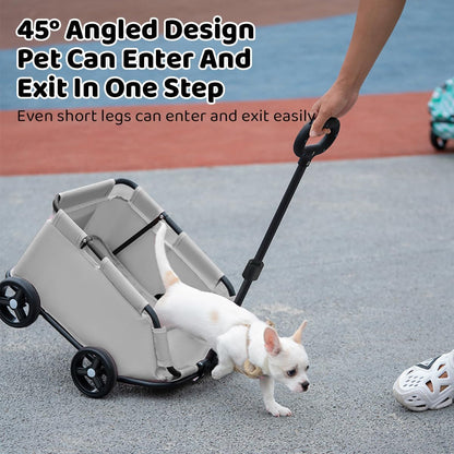 Lightweight Folding Pet Stroller, 20Cm Thin Foldable Travel Dog Cart for Small Pets, 360° Rotating Handle, Sturdy PVC Base with Safety Buckle, Ideal for Cats, Dogs, and More