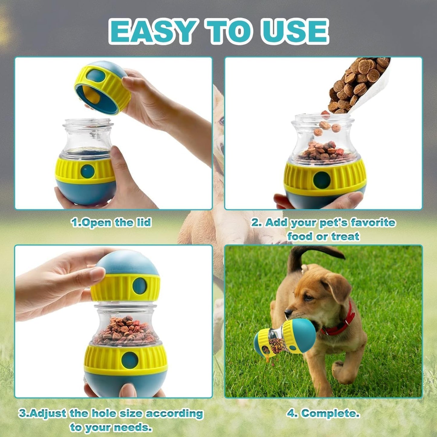 Interactive Dog Puzzle Toy - Adjustable Food Dispensing Ball & Slow Feeder Enrichment Training Toy for Small, Medium, Large Dogs - Fun Interactive Dog Toys