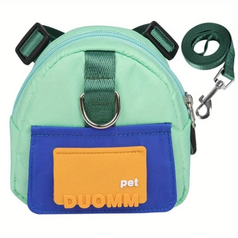 Cartoon Pet Backpack Leash Set - Detachable Dog Leash & Cat Carrier, Polyester Outdoor Travel Accessories for Small Pets
