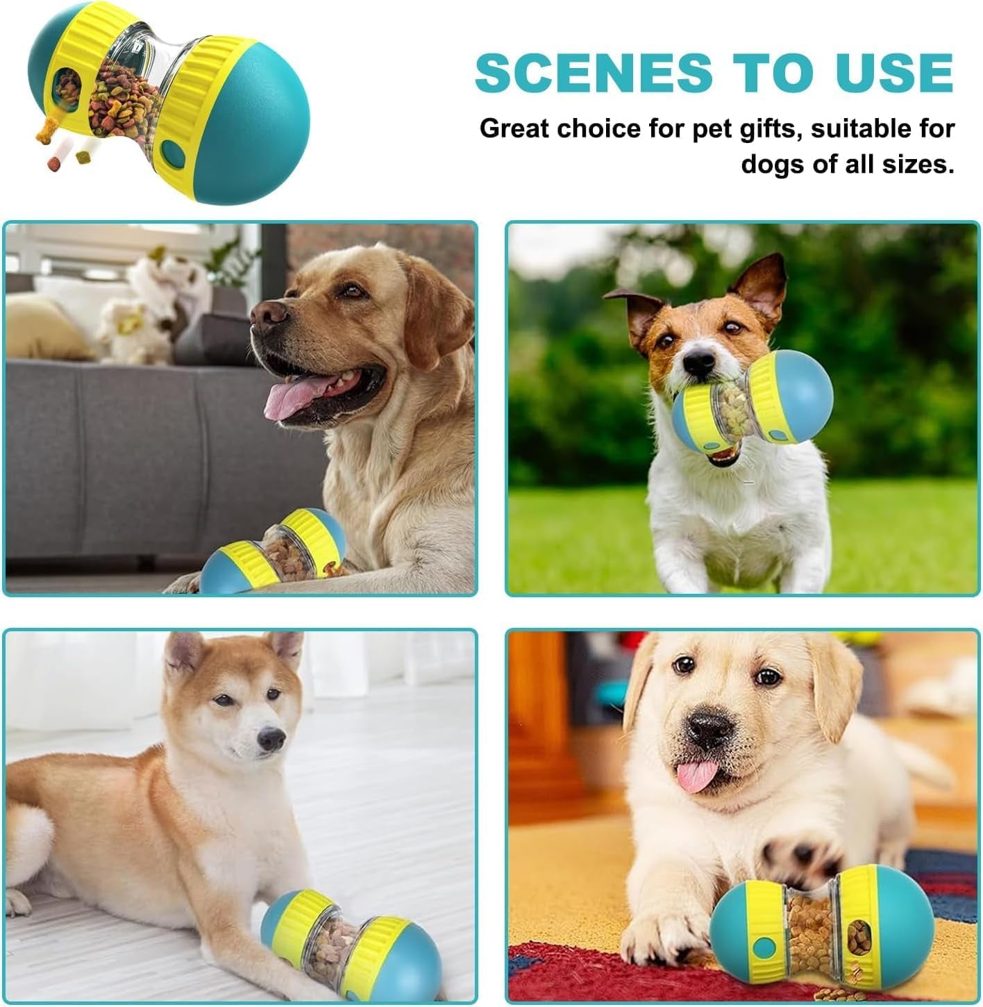 Interactive Dog Puzzle Toy - Adjustable Food Dispensing Ball & Slow Feeder Enrichment Training Toy for Small, Medium, Large Dogs - Fun Interactive Dog Toys