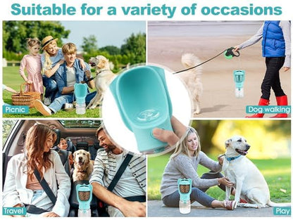 Portable Dogs Water Bottle with Food Storage Container, Leakproof Travel Pets Drinking Water Dispenser Feeder for Outdoor Dog Stuff Accessories Items for Cats, Puppy,For Walking, Hiking (Blue, 350Ml)