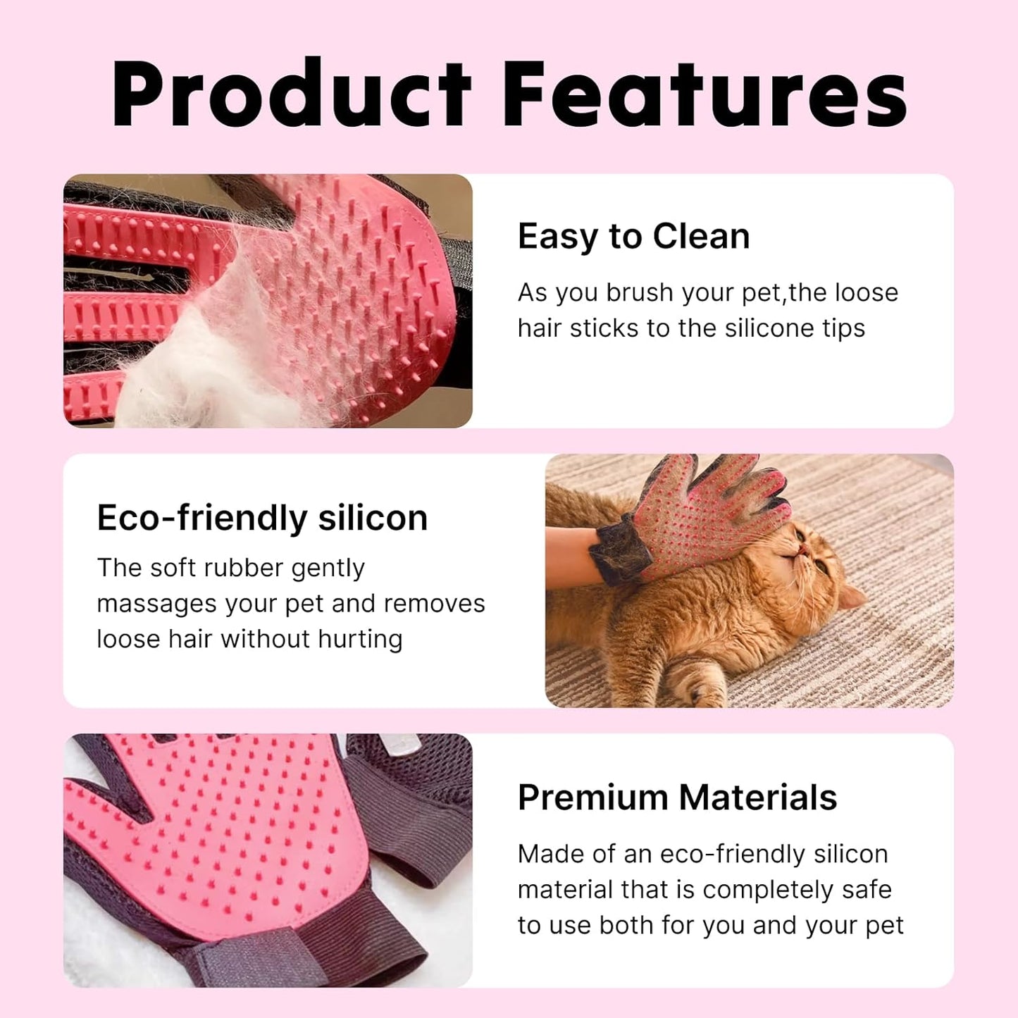 Pet Grooming Glove for Dogs, Cats, and Other Pets, Gentle Deshedding Brush Mitt with Enhanced Five Finger Design, Effective Hair Remover and Massage Tool for Long and Short Fur