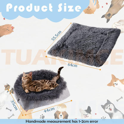 Cat Bed 2 in 1 Plush Soft round Sleeping Cat Sofa Fluffy Cat Bed Small Dog Bed Cat Blanket Pet Bed Cat Bed Pet Bed for Cats and Small Dogs (Dark Grey)