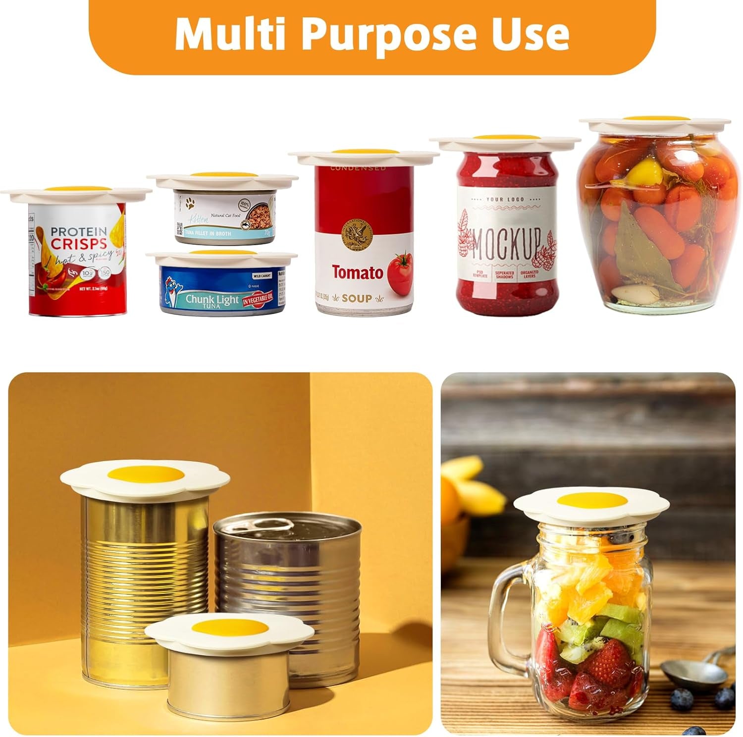 Pet Food Can Lids, Universal Size Can Covers for Dog and Cat Cans, Silicone Cat Food Top with Sunflower Shape One Fit 3 Standard, Multifunctional Pet Can Opener Can Spoons (2 Pieces)