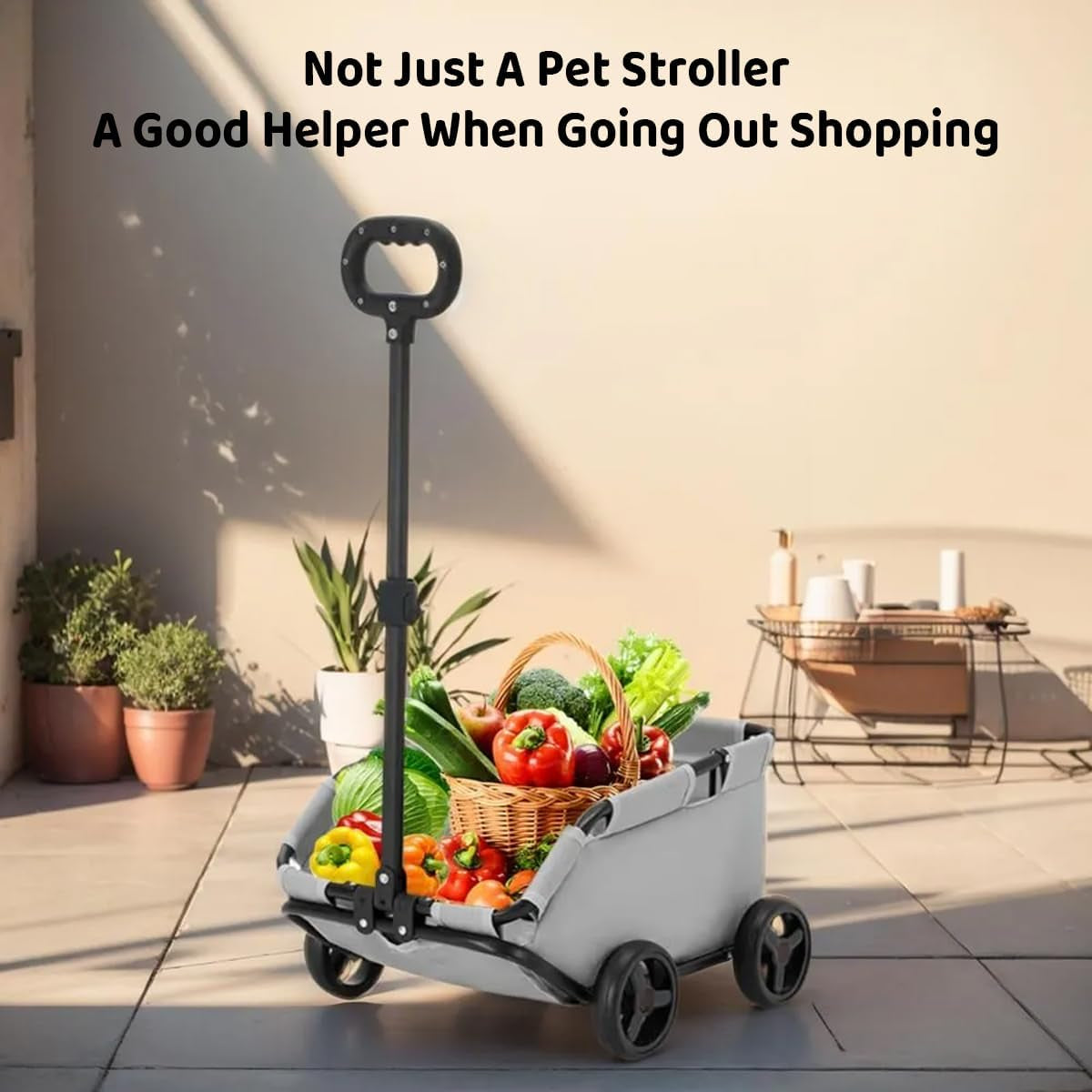 Lightweight Folding Pet Stroller, 20Cm Thin Foldable Travel Dog Cart for Small Pets, 360° Rotating Handle, Sturdy PVC Base with Safety Buckle, Ideal for Cats, Dogs, and More