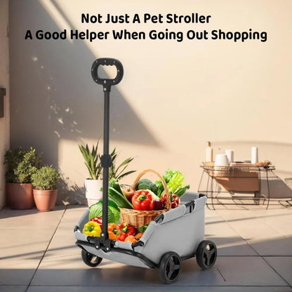 Lightweight Folding Pet Stroller, 20Cm Thin Foldable Travel Dog Cart for Small Pets, 360° Rotating Handle, Sturdy PVC Base with Safety Buckle, Ideal for Cats, Dogs, and More