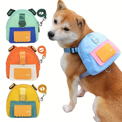 Cartoon Pet Backpack Leash Set - Detachable Dog Leash & Cat Carrier, Polyester Outdoor Travel Accessories for Small Pets