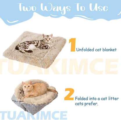 Cat Bed 2 in 1 Plush Soft round Sleeping Cat Sofa Fluffy Cat Bed Small Dog Bed Cat Blanket Pet Bed Cat Bed Pet Bed for Cats and Small Dogs (Brown)