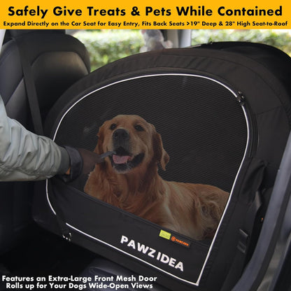 Portable Dog Crate for Car Travel, Collapsible Pet Travel Crates for Medium & Large Dogs, Enclosed Soft-Sided Car Kennel Carrier for Backseat, Secures W/Seatbelt & Headrest Strap, Chew-Proof