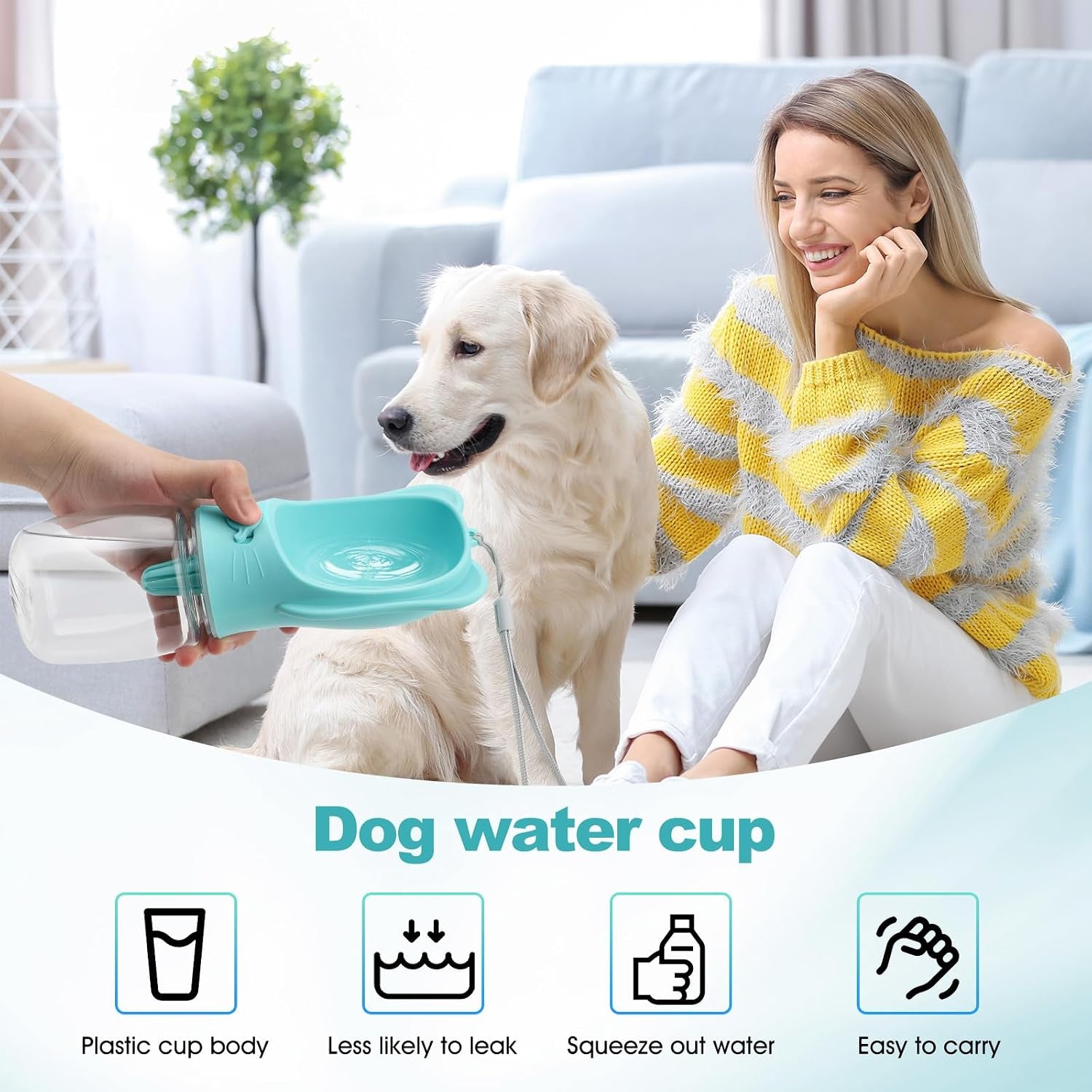 Portable Dogs Water Bottle with Food Storage Container, Leakproof Travel Pets Drinking Water Dispenser Feeder for Outdoor Dog Stuff Accessories Items for Cats, Puppy,For Walking, Hiking (Blue, 350Ml)