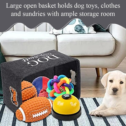 Dog Toy Box, Cute Pet Toy Organiser Bin, Cat Toys Basket Container, Toys Storage Organizer, Dogs Accessories with Handles for a Tidy Living Room