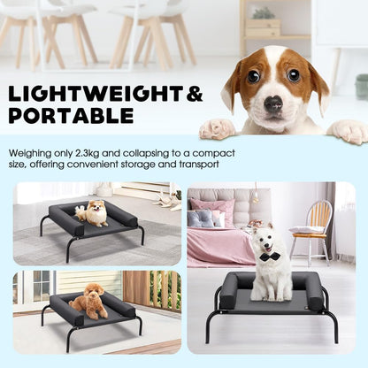 Elevated Cooling Dog Bed with Cushions, Raised Pet Cot for Small Medium Dogs, Portable & Machine-Washable, Non-Slip Rubber Feet, Indoor & Outdoor Use, Black, Medium(88X64X20Cm)