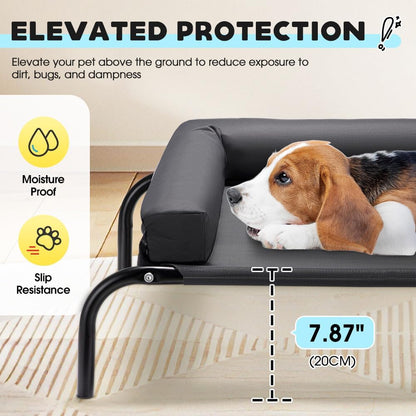 Elevated Cooling Dog Bed with Cushions, Raised Pet Cot for Small Medium Dogs, Portable & Machine-Washable, Non-Slip Rubber Feet, Indoor & Outdoor Use, Black, Medium(88X64X20Cm)